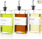 Olive Oil Dispenser Bottle for Kitchen, 3 Pack Glass Oil and Vinegar Dispenser Set, Elegant Book Design, Durable, Leak-Proof, Easy-Pour Spouts, Perfect for Kitchen, Dining Table (17oz)