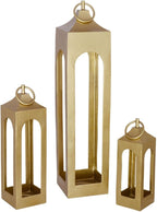 Medium Gold Lantern, Rustic Metal Decorative Lantern, Candle Holder for Indoor & Outdoor, Home Decor for Patio, Garden & Tabletop, Hanging Lantern for Parties & Weddings