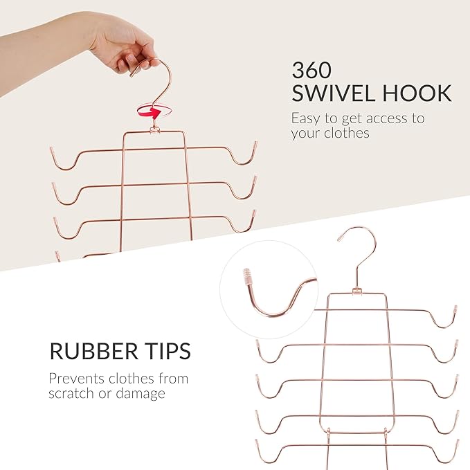 ZEDODIER 3 Pack Tank Top Hanger, Space Saving Bra Hangers, Non-Slip Hanging Sport Bras Holder, Closet Organizers and Storage for Camisoles Tank Tops Bras Ties Swimsuits Strappy Dress, Rose Gold