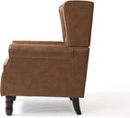 UIXE Faux Leather Accent Chairs Set of 2, High Back Upholstered Armchair for Living Room, Wingback Tufted Arm Chair Comfy Single Sofa Bedroom Reading Seat with Solid Wood Legs - Brown