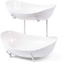 HBlife Fruit Bowl for Kitchen Counter - 2 Tier Ceramic Fruit Bowl with Metal Stand, Tiered Fruit Basket for Kitchen Counter, Serving Platters Serving Trays for Party