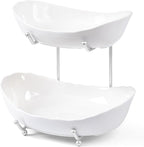 HBlife Fruit Bowl for Kitchen Counter - 2 Tier Ceramic Fruit Bowl with Metal Stand, Tiered Fruit Basket for Kitchen Counter, Serving Platters Serving Trays for Party