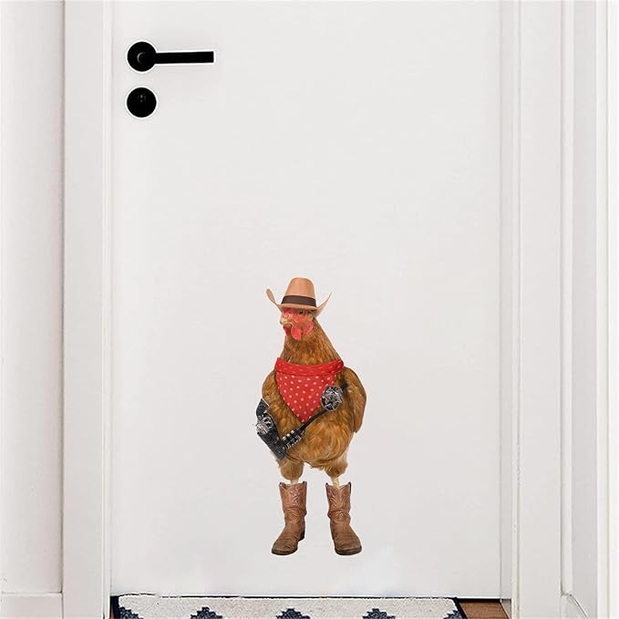 Cool Cowboy Chicken Wall Stickers Peel and Stick, Chicken Lover Gifts Window Stickers Removable, Funny Farm Chicken Wall Decals Decor, Weird Gifts for Friends