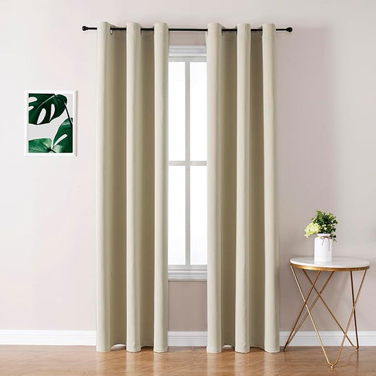ChrisDowa Blackout Curtains 78 inches Long for Bedroom - 2 Panels Set Grommet Thermal Insulated Room Darkening Curtains for Living Room (Beige, 42 x 78 Inch)