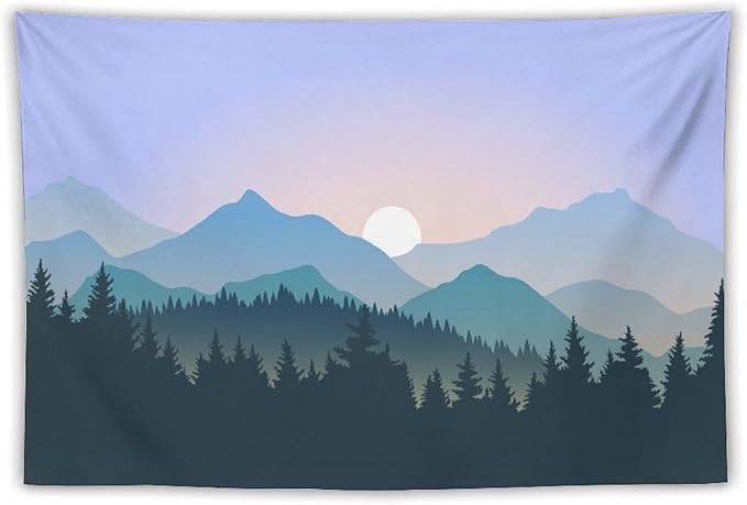 HZOHNAGO Mountain Tapestry Forest Mountain Sunrise Pattern Printed Wall Tapestry Wall Hanging for Bedroom Living Room Dorm 60" W x 40" H
