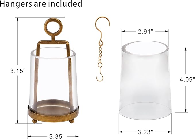 3'3" Wide Modern Metal Hurricane Lantern with Handmade Sturdy Glass Sleeve in Brass for Tealight Candle & Plants, Farmhouse Hurricane Industrial, Minimalistic, Shabby Chic (1, Brass, 3.3"x5.2")