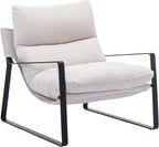 DUOMAY Mid-Century Accent Chair Armchair, Comfy Linen Fabric Leisure Chair Lazy Chair with Metal Leg for Living Room Bedroom Office Apartment, White