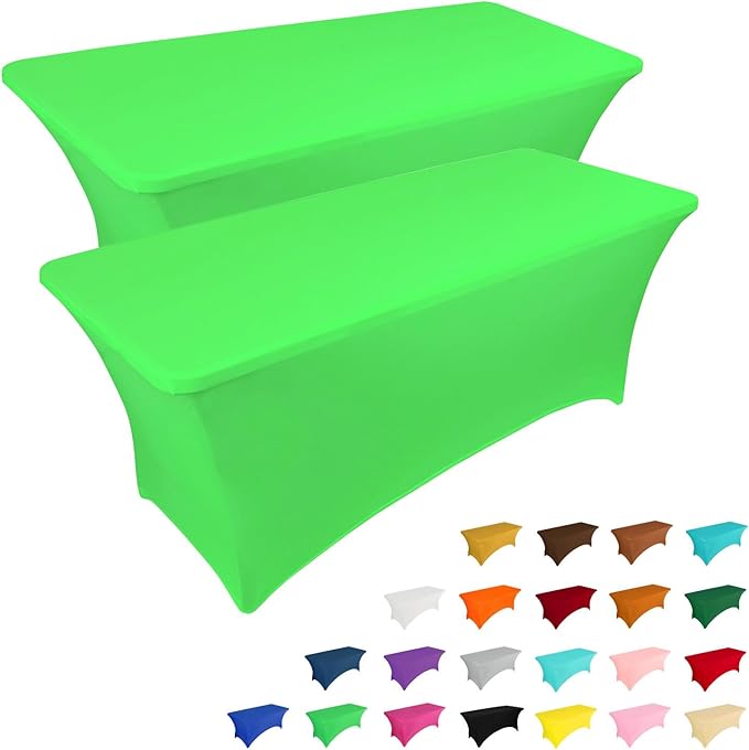 IVAPUPU 2 Pack 4FT Table Cloth for Rectangular Fitted Events Stretch Green Table Covers Washable Cover Spandex Tablecloth Protector for Party, Wedding, Cocktail, Banquet, Festival
