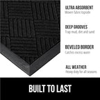 GORILLA GRIP 100% Waterproof All-Season WeatherMax Doormat US Designed Natural Rubber, Stain and Fade Resistant, Low Profile Indoor Outdoor Door Mats, Easy Clean Patio Mat, 23x35, Black Diamond