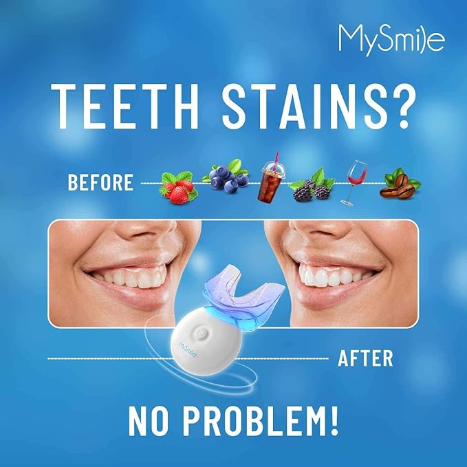 MySmile Teeth Whitening Kit with LED Light, 10 Min Non-Sensitive Fast Teeth Whitener with 3 Carbamide Peroxide Whitening Gel, Helps to Remove Stains from Coffee, Smoking, Wines, Soda, Food