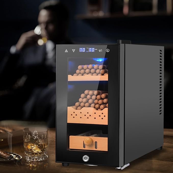 25L Cigar Electric Humidor, 200 Counts Large Capacity,Thermostatic Electric Cooler Cabinet with Digital LED Screen, Safety Lock,Smart Humidity & Temp Control, Gifts for Men