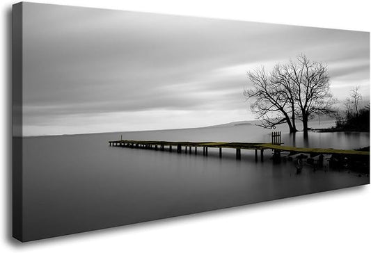 DZL Art S74975 Canvas Prints Modern Minimalist Black and White Lake Trees Landscape Wall Art Painting for Living Room Bedroom Decor Office Wall Decor Home Decoration