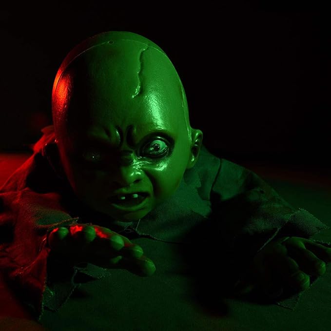 AW Halloween Animated Decoration Crawling Baby Zombie Scary Sound Sensor Activated Ghost Baby Doll Haunted House Flashing Eyes Party Outdoor Decor 2025