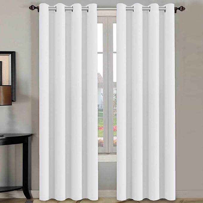 H.VERSAILTEX White Curtains 84 inches Long for Living Room Thermal Insulated Room Darkening Window Treatment Panels Drapes Light Reducing Curtains for Bedroom, 2 Panels, 52" W x 84" L, White
