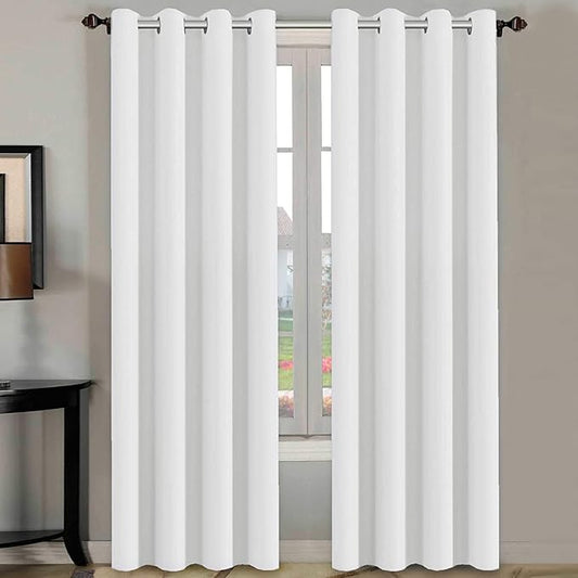 H.VERSAILTEX White Curtains for Bedroom Thermal Insulated Curtains & Drapes Living Room 108 inches Long for Patio Glass Door Window Treatment Extra Long Panels Drapes 2 Panels, Pure White