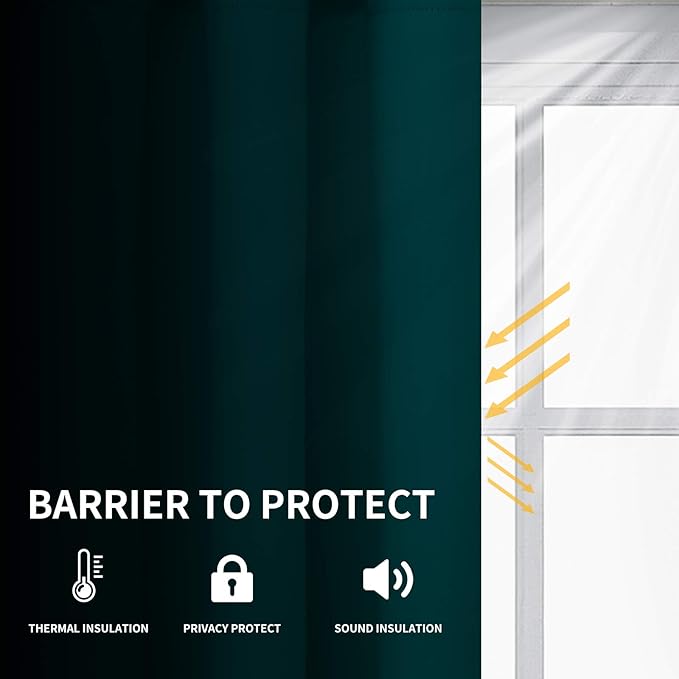 Easy-Going Blackout Curtains for Bedroom, Solid Thermal Insulated Grommet and Noise Reduction Window Drapes, Room Darkening Curtains for Living Room, 2 Panels (52x63 in,Deep Teal)