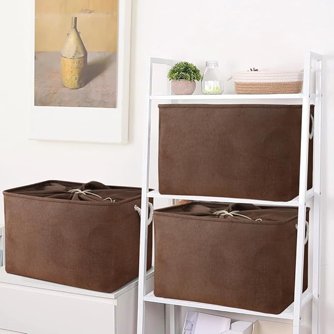 TheWarmHome Organization and Storage for Organizing - Extra Jumbo 3 Pack 20.5x15.7x13.8 inch Fabric Storage Bin for Shelves, Storage cubes for Decorative Shoes Towel Blanket Closet (Brown)
