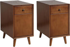 HULALA HOME End Table with Drawer Set of, Modern End Table with USB Ports and Outlets, Wooden Side Table with Storage-Acorn