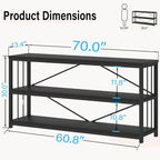 LVB Black Entryway Table, Modern Extra Long Sofa Console Table, Metal Wood Narrow Hallway Table with Storage Shelves, Industrial Skinny Foyer Couch Tables for Living Room Bedroom, Black Oak, 70 Inch