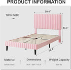 Twin Size Bed Frame, Velvet Upholstered Platform Bed with Vertical Channel Tufted Headboard and Footboard, No Box Spring Required, Easy Assembly, Pink