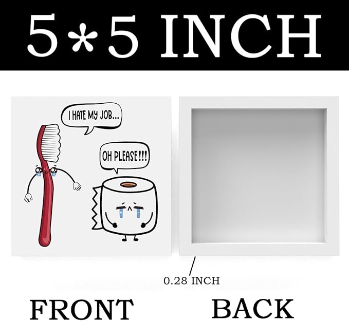 Funny Bathroom Decor, Funny Bathroom Wall Art, Black and White Bathrooms Decoration Decor for Shelves, Wooden Box Decor Sign for Home Farmhouse Office Living Room Table
