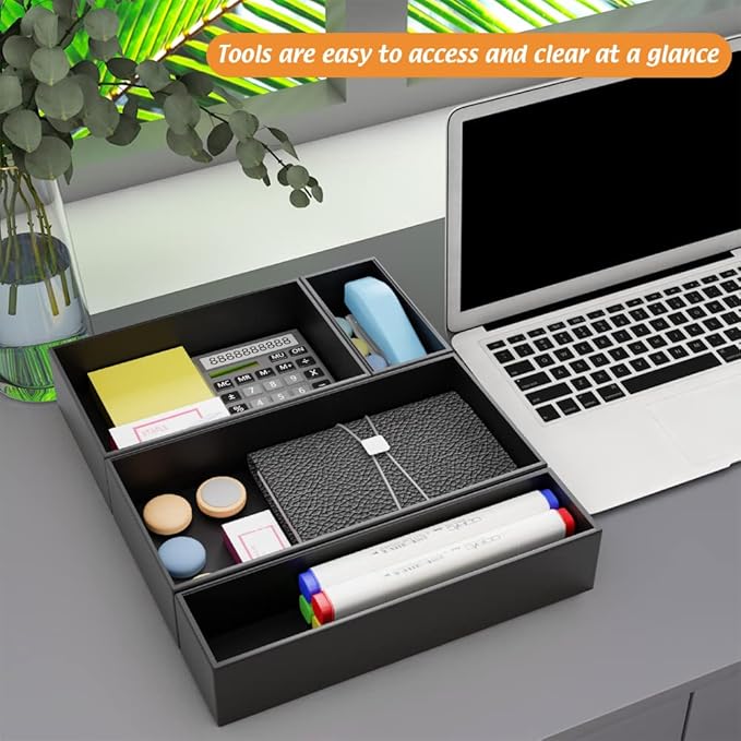 Black Bamboo Drawer Organizer - Silverware&Utensil Holder Organizer for Kitchen Drawers, Multi-Use Drawer Dividers Boxes for Bathroom Counter，Cabinet, Garage, Office Desk, Makeup, Jewelry (12"3"2.5")