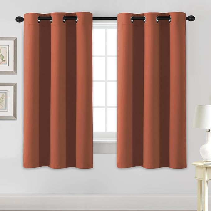 H.VERSAILTEX Blackout Curtains for Bedroom Thermal Insulated Room Darkening Living Room Curtains 63 Inch Long Grommet Privacy Protection Window Curtain Panels/Drapes for Nursery,2 Panels,Orange
