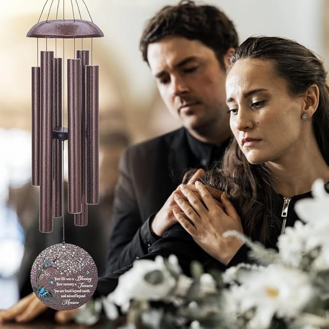 Personalized Wind Chimes, Blue Butterfly Sympathy Wind Chime, in Loving Memory for Loss of Loved Dad/Mom, Metal Large Memorial Condolences Gifts, 36inch Deep Tone Wind Chime