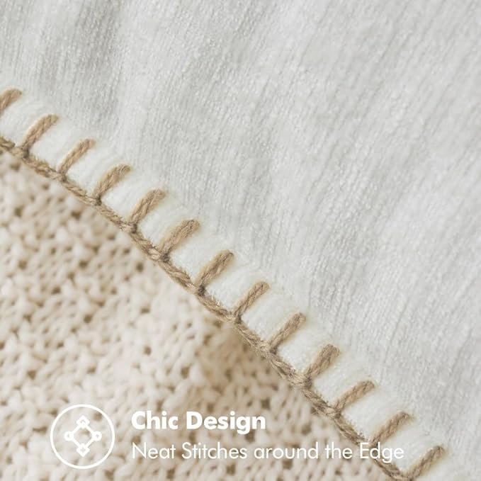 MIULEE Pack of 2 Christmas Pillow Covers 18x18 Inch Pure White Farmhouse Decorative Throw Pillow Covers with Stitched Edge Soft Chenille Solid Dyed Couch Pillow Covers for Sofa Bed Living Room