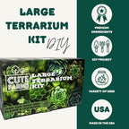 Cute Farms Terrarium Starter Kit | Moss, Vermiculite, Soil, Pebbles, Plant Food, Finishing Tools, Build and Care Guide | DIY Succulent Terrarium for Adults and Kids (Large + Live Plants)