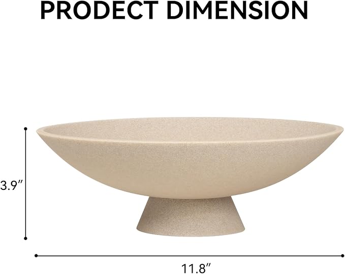 Decorative fruit bowl for Home Decor Large Modern Handicraft Key Bowl for Entryway Table Stylish Centerpiece Purse Bowl Pedestal bowl for Kitchen Counter Coffee Table(Artificial Stone Beige)