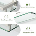 Alise Glass Shelves for Bathroom Wall, Tempered Glass Bathroom Shelf Wall Mounted, Modern Space Saving Floating Shelves 12 inch, Brushed Nickel