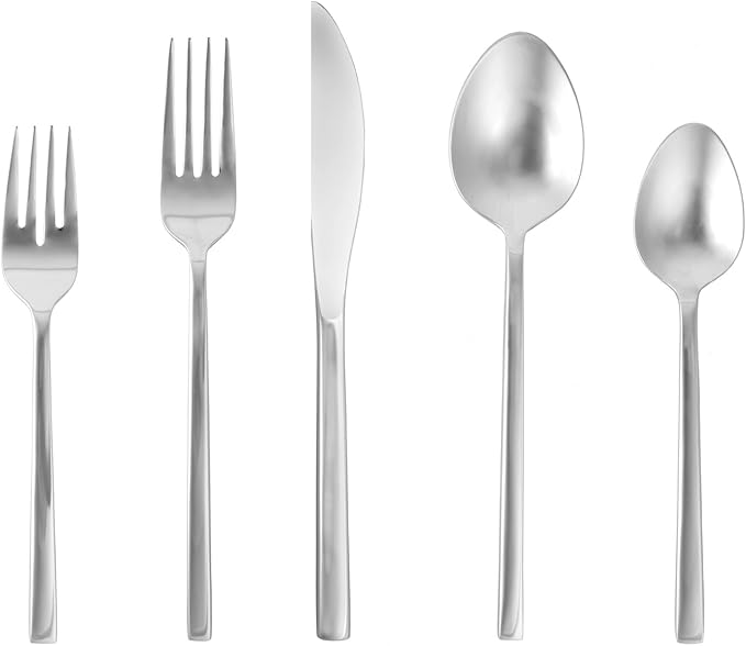 FORTESSA Arezzo 18/10 Stainless Steel Flatware, 5 Piece Place Setting With Knife, Forks and Spoons (Service For 1), Dishwasher Safe, Brushed Gold