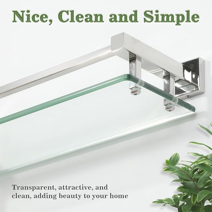Alise Bathroom Shelves, Polished Chrome Glass Shelf for Bathroom, Modern Floating Shelves, 20 inch