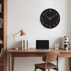 Mosewa Wall Clock Battery Operated 10 Inch Black Silent Non Ticking Simple Minimalist Style Rose Gold Numbers Decorative for Living Room Kitchen Home Office Bathroom
