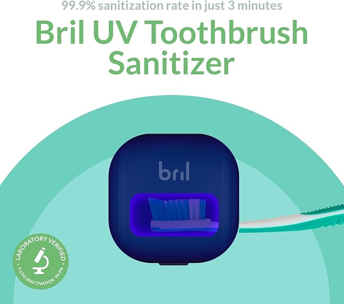 Bril UV-C Toothbrush Sanitizer and Holder, Portable Cleaner, Travel Cover, Magnetic Holder, and Rechargeable Case for Any Size Toothbrush, Navy