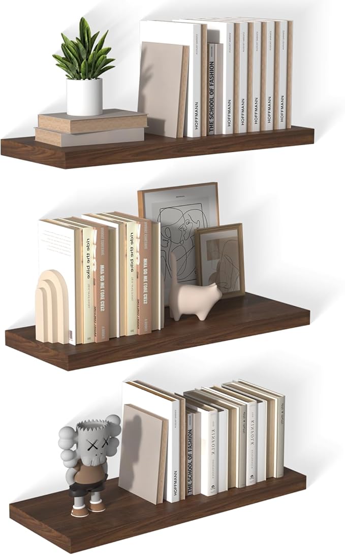 12 Inch Deep Floating Shelves for Wall 3 Pack Floating Shelves Large Storage Space Wall Mount Shelf for Living Room Kitchen Bathroom 30" W x 12" D x 1.2" H Rustic Brown