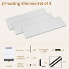 Heimlove 24 Inches White Floating Shelves,8 Inches Deep Wall Bookshelf Mounted Display&Storage Wood Wall Shelves for Kitchen Bathroom Laundry Living Room,Set of 3