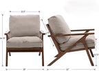 HNY Mid Century Chair, Faux Leather Upholstered Accent Armchair with Wood Frame and Canvas Cushions, Leisure Reading Chair Slipper Chair for Living Room, Bedroom, Beige