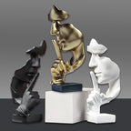 aboxoo Thinker Statue, Silence is Gold Abstract Art Figurine, Modern Home Resin Sculptures Decorative Objects Piano Desktop Decor for Creative Room Home, Office Study Decor (Large Black)
