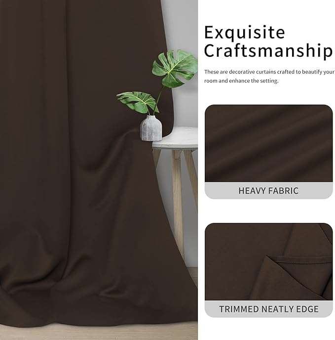 Easy-Going Blackout Curtains for Bedroom, Solid Thermal Insulated Grommet and Noise Reduction Window Drapes, Room Darkening Curtains for Living Room, 2 Panels(42x63 in, Dark Brown)