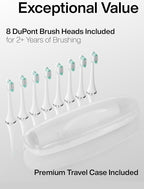 Aquasonic Vibe Series Ultra-Whitening Toothbrush – ADA Accepted Electric Toothbrush - 8 Brush Heads & Travel Case – 40,000 VPM Motor & Wireless Charging - 4 Modes w Smart Timer – Optic White
