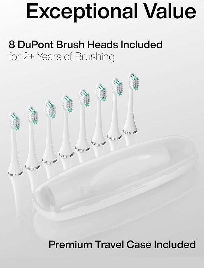 Aquasonic Vibe Series Ultra-Whitening Toothbrush – ADA Accepted Electric Toothbrush - 8 Brush Heads & Travel Case – 40,000 VPM Motor & Wireless Charging - 4 Modes w Smart Timer – Optic White