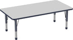 FDP Rectangle Activity School and Classroom Kids Table (30 x 60 inch), Toddler Legs, Adjustable Height 15-24 inches - Gray Top and Navy Edge