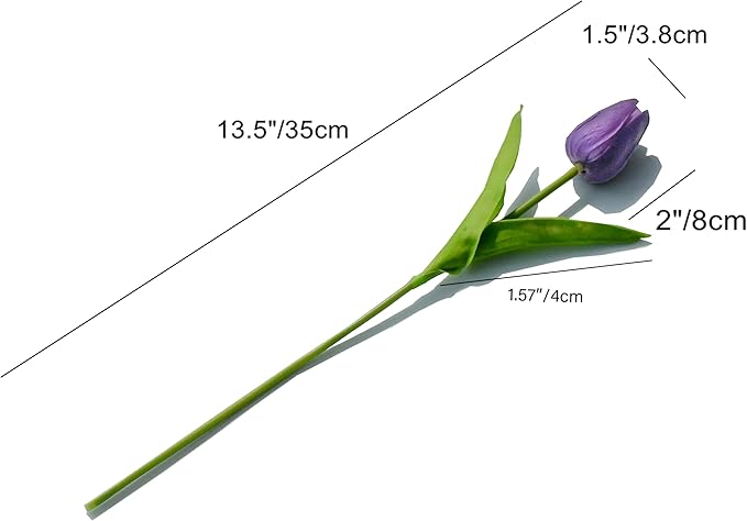 Mandy's Artificial Tulips 20 Stems Purple PU Faux Flowers for Wedding Home Decor 13.5 Inch