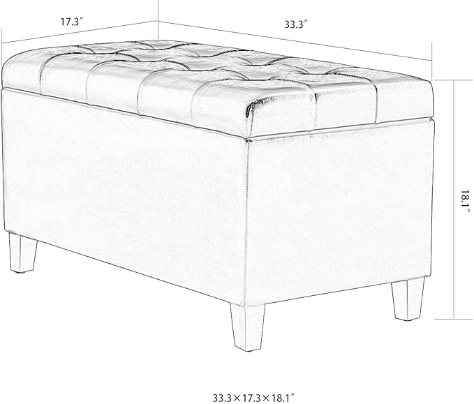 Asense Storage Ottoman Bench, Faux Leather Upholstered End of Bed Bench with Safety Hinge Wooden Legs, for Entryway Bedroom (Chocolate Brown, 33.3")