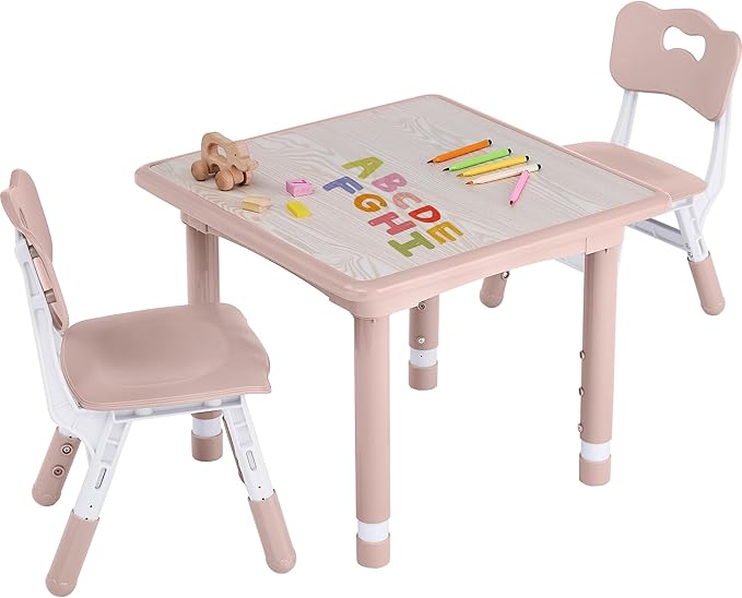 Toddler Table and Chair Set, Height Adjustable-Upgrade Kids Table and 2 Chairs for Ages 3-8, Multi-Activity Toddler Play Table with Graffiti Desktop for Home/Daycare/Classroom