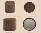 CIMOTA Round Wood Nesting Coffee Table Set of 2, Modern Circle Travertine End Side Table Sets for Living Room, Walnut Wooden Color/No Assembling