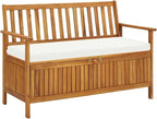 vidaXL Solid Acacia Wood Outdoor Storage Bench with Backrest, Armrests, and Cushion - 47.2"x24.8"x33.1" Rustic Patio Furniture with Large Storage Compartment