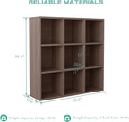 9-Cube Storage Shelf Bookcase - Wooden 3-Tier Floor Standing Open Bookshelf for Home and Office, Cuby Orgainzer, Walnut